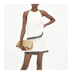 Zara Trafaluc Women's High Neck Fringe Tweed Top & Fringe Mini Skirt Size Small